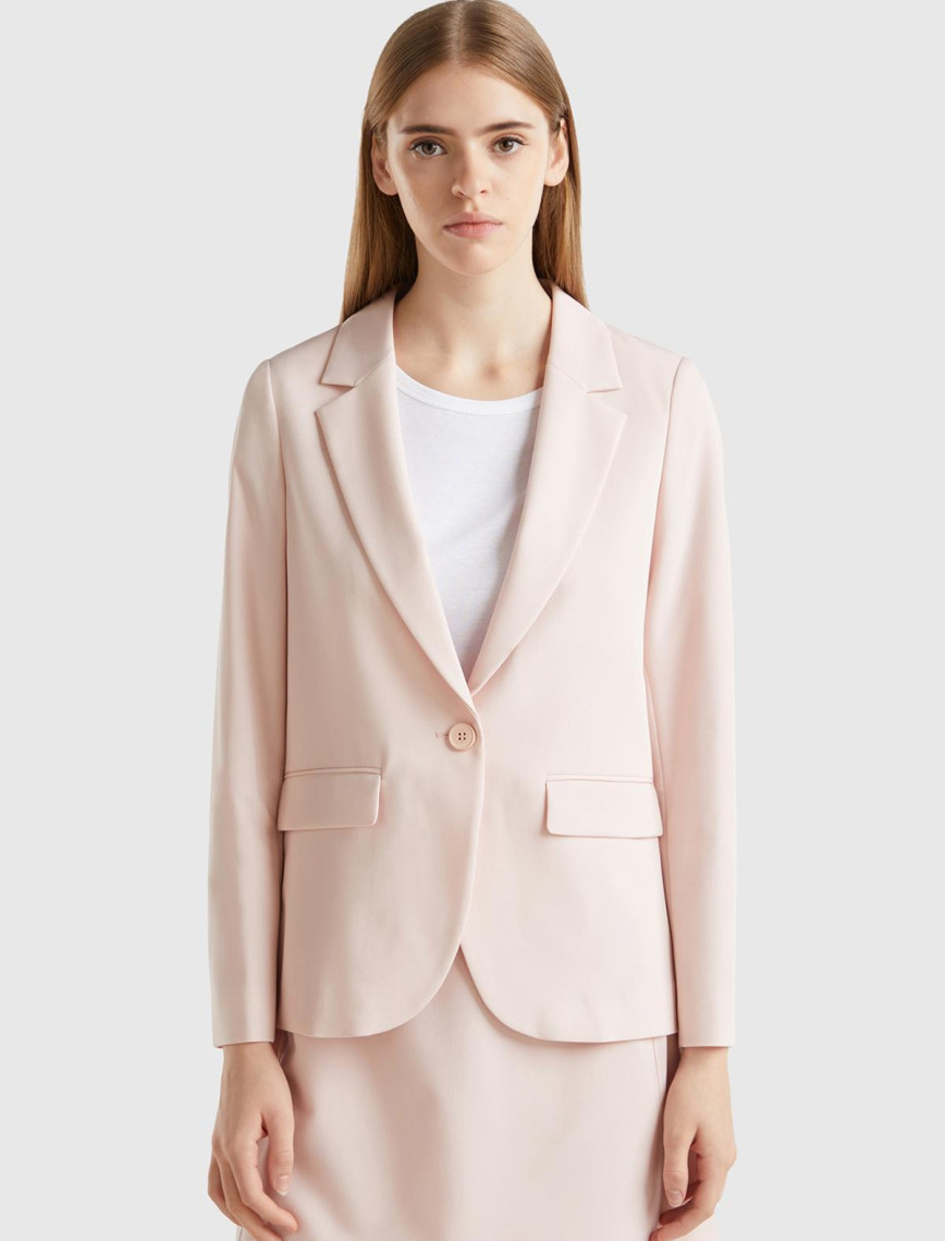 Kadın Toz Pembe Poliviskoz Tek Düğmeli Kırlangıç Yaka Blazer Ceket Kadın Toz Pembe Poliviskoz Tek Düğmeli Kırlangıç Yaka Blazer Ceket