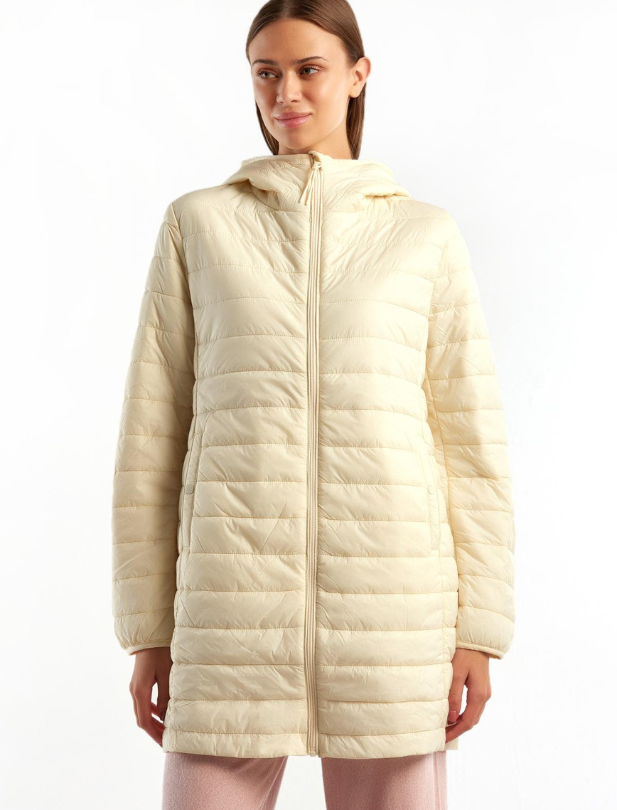 Kadın Krem Uzun Pufa Mont Kadın Krem Uzun Pufa Mont