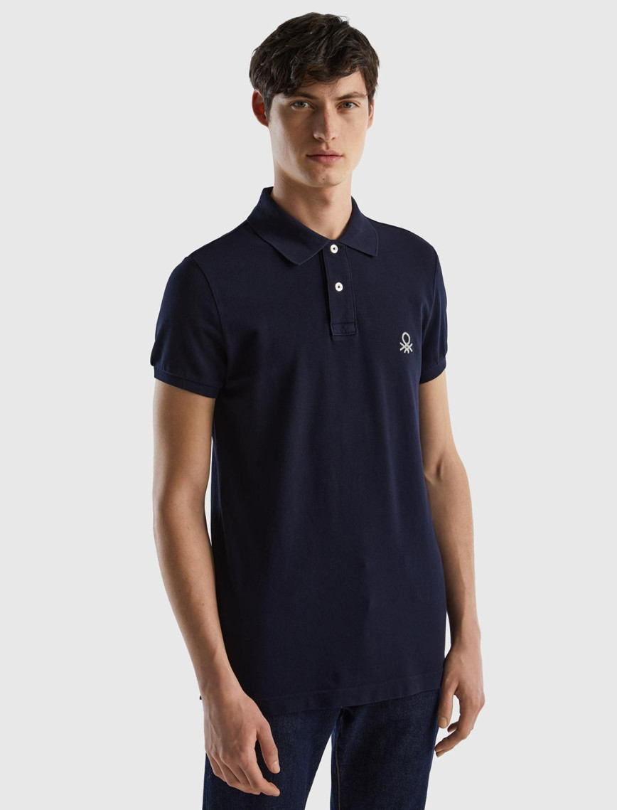 Erkek Koyu Lacivert Slim Fit Kısa Kollu Polo T-Shirt
