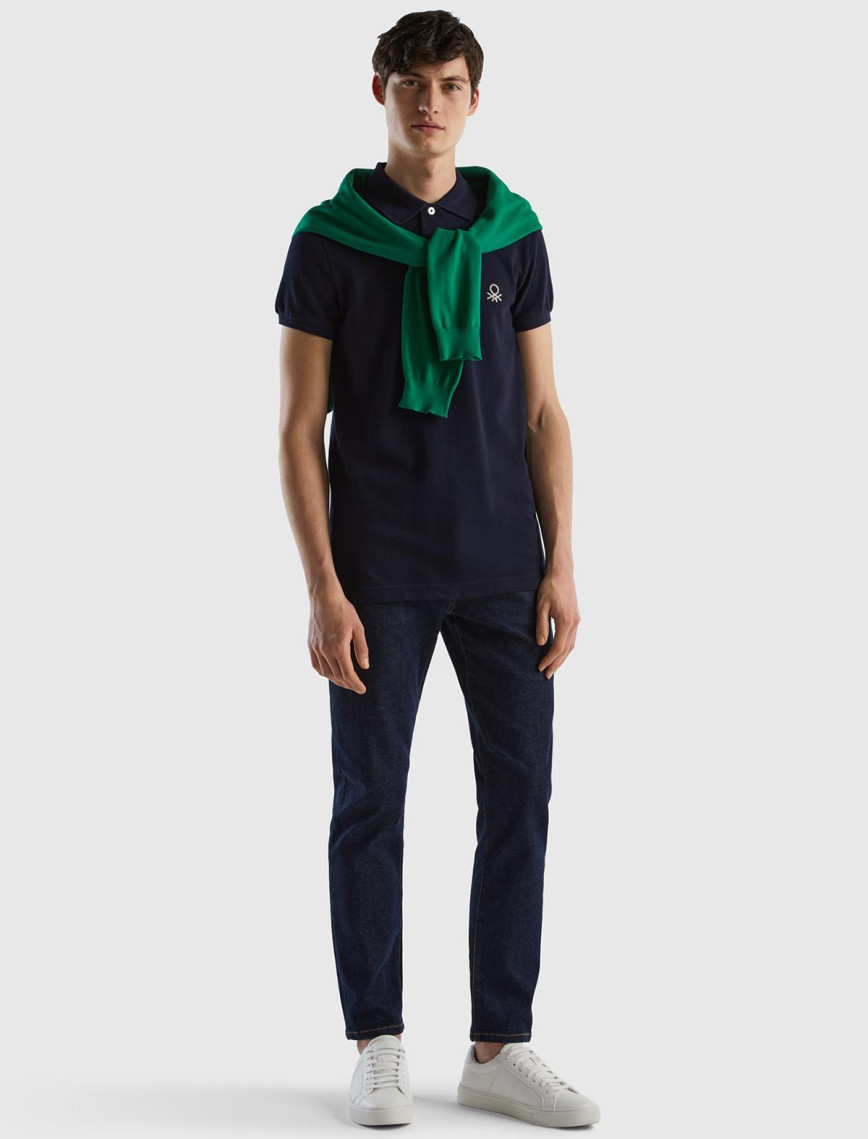 Erkek Koyu Lacivert Slim Fit Kısa Kollu Polo T-Shirt