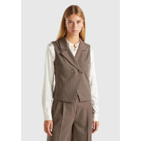 Kadın Taba Viskoz Karışımlı Düğmeli Çizgili Sivri Yaka Kruvaze Yelek Kadın Taba Viskoz Karışımlı Düğmeli Çizgili Sivri Yaka Kruvaze Yelek