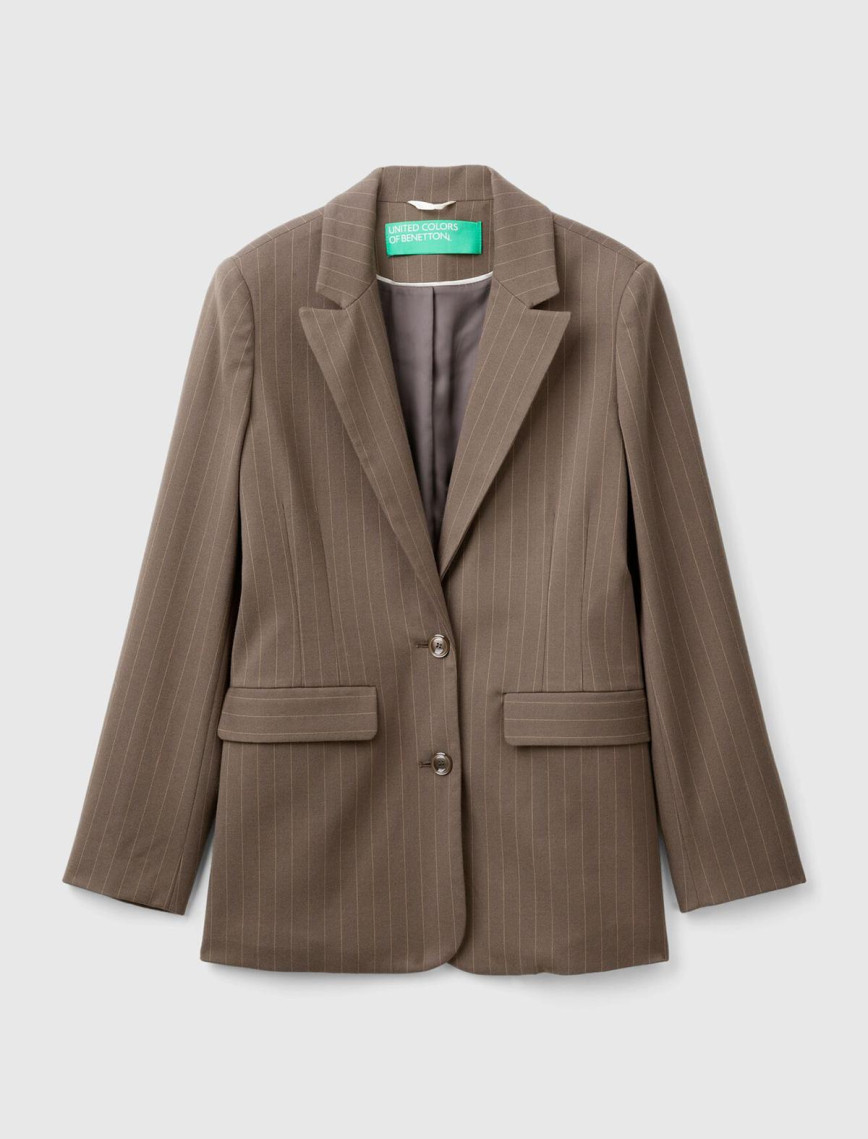 Kadın Taba Viskoz Karışımlı Düğme Kapamalı Çizgili Sivri Yaka Blazer Ceket Kadın Taba Viskoz Karışımlı Düğme Kapamalı Çizgili Sivri Yaka Blazer Ceket