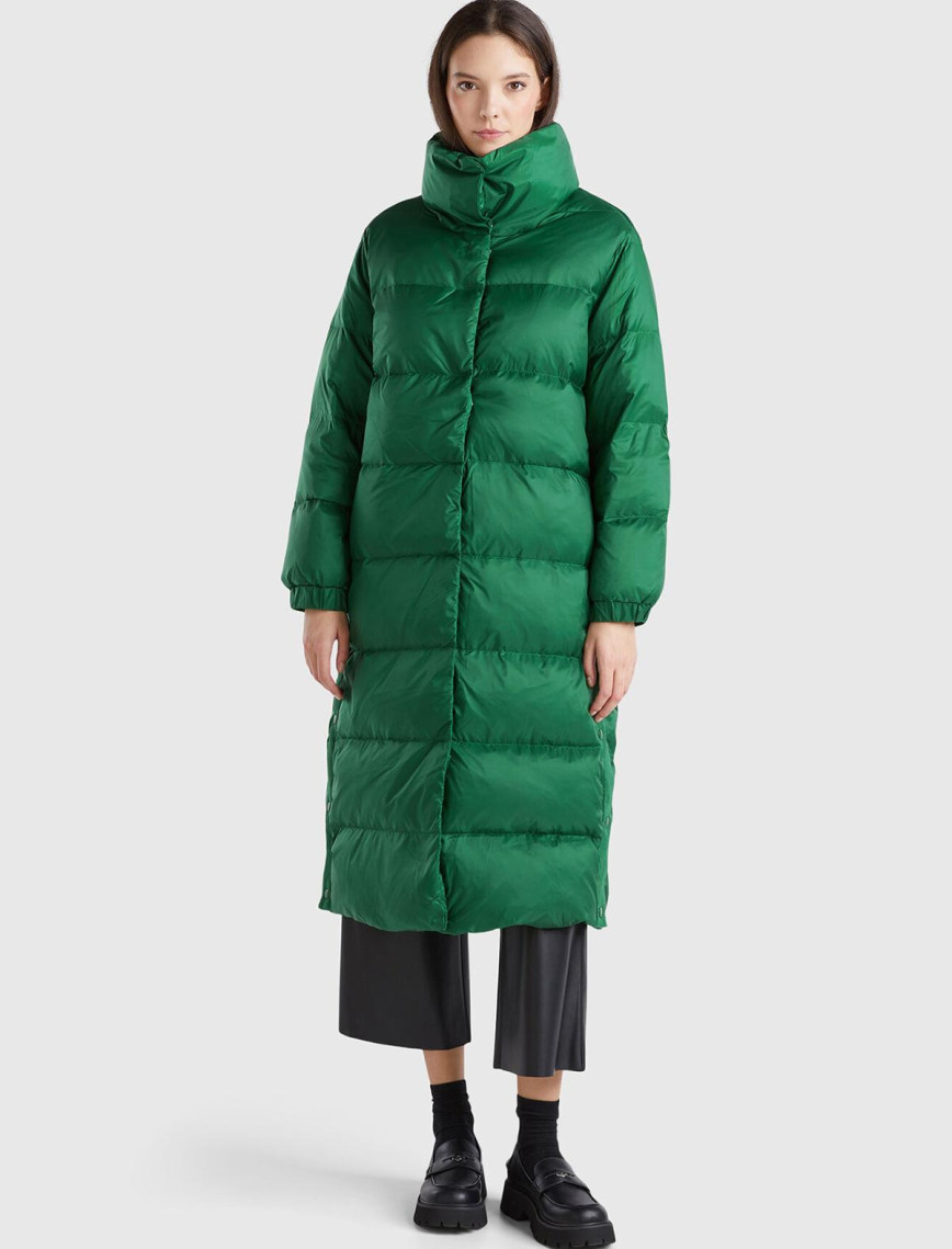 Kadın Yeşil Kaz Tüyü Dolgulu Düğme Kapamalı Yüksek Yaka Uzun Şişme Mont Kadın Yeşil Kaz Tüyü Dolgulu Düğme Kapamalı Yüksek Yaka Uzun Şişme Mont