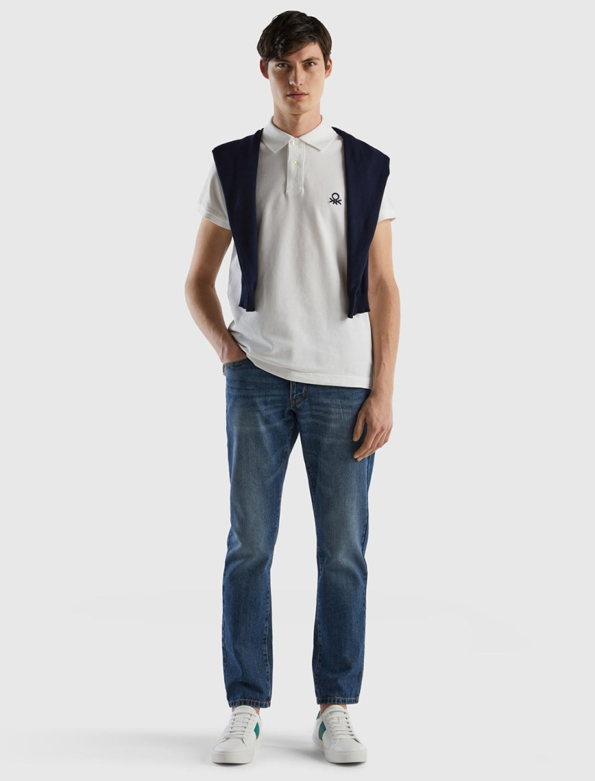 Erkek Beyaz Slim Fit Kısa Kollu Polo T-Shirt