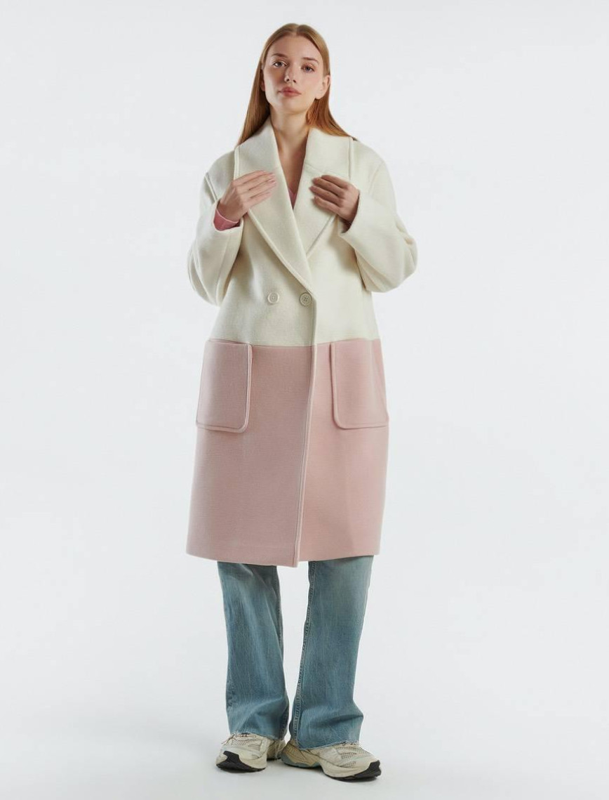 Kadın Krem Kontrast Renk Detaylı Yanları Cepli Tek Düğmeli Kaban Kadın Krem Kontrast Renk Detaylı Yanları Cepli Tek Düğmeli Kaban