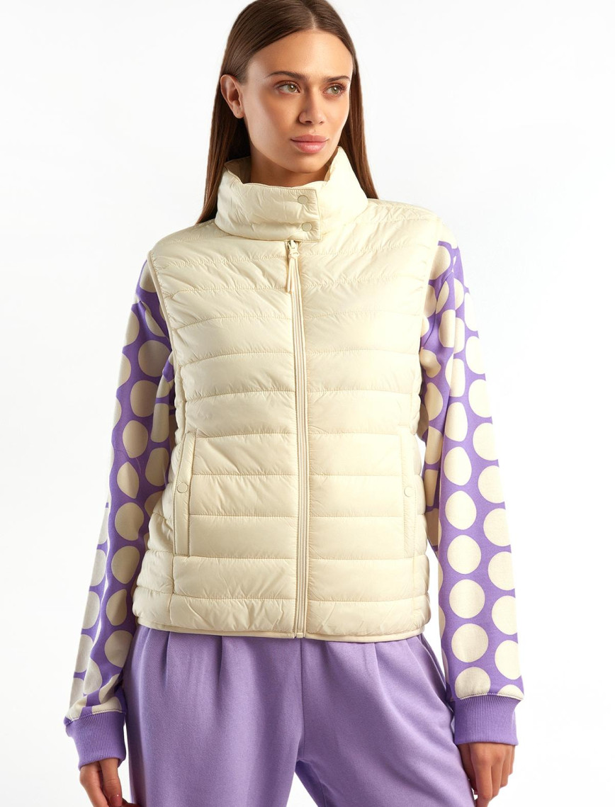 Kadın Krem Recycled Polyester Dolgulu  Pufa Yelek