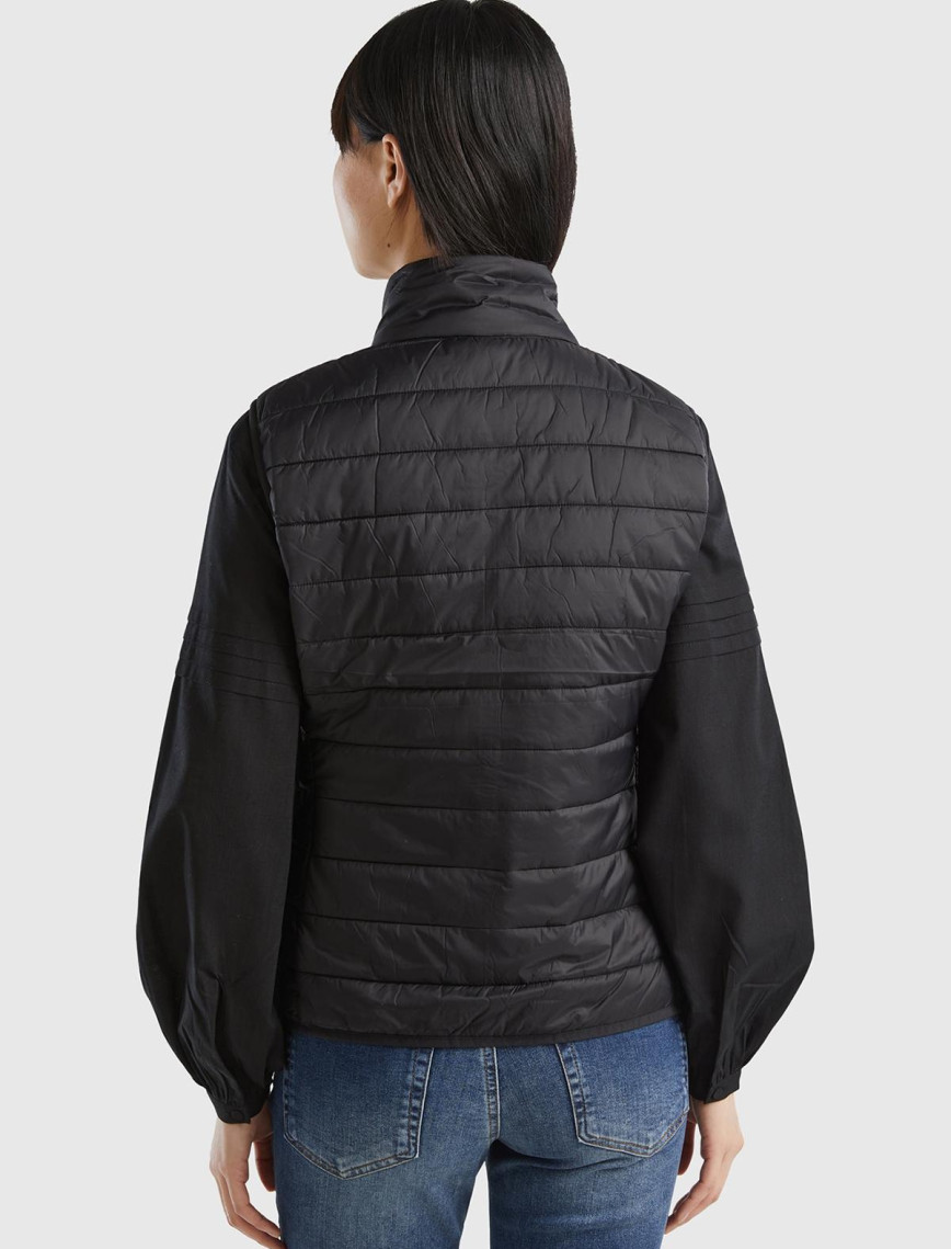 Kadın Siyah Recycled Polyester Dolgulu  Pufa Yelek