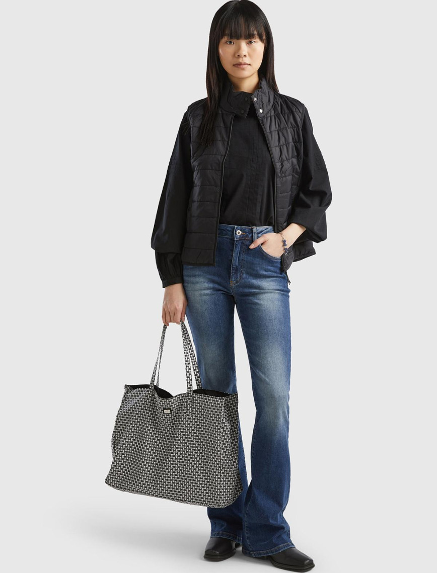 Kadın Siyah Recycled Polyester Dolgulu  Pufa Yelek