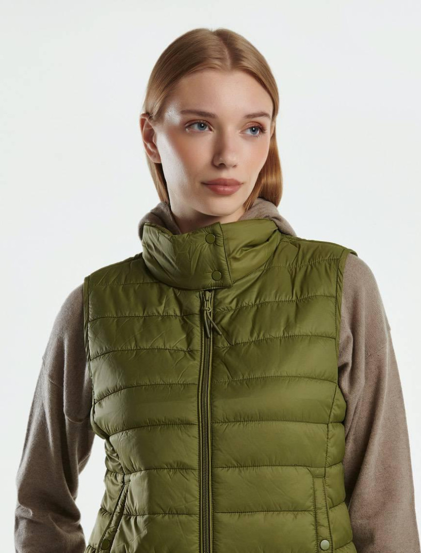 Kadın Haki Recycled Polyester Dolgulu  Pufa Yelek