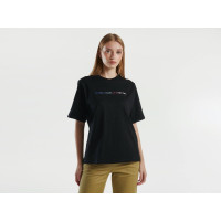 Kadın Siyah %100 Pamuk Önü Logolu Kısa Kollu Yuvarlak Yaka T-Shirt Kadın Siyah %100 Pamuk Önü Logolu Kısa Kollu Yuvarlak Yaka T-Shirt