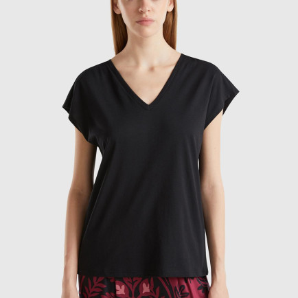 Kadın Siyah %100 Pamuk Önü ve Arkası V Yaka Düz Kesim Kolsuz Sweatshirt