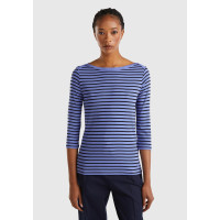 Kadın Mavi %100 Pamuk Sol Altı Logolu Uzun Kollu Kayık Yaka T-Shirt Kadın Mavi %100 Pamuk Sol Altı Logolu Uzun Kollu Kayık Yaka T-Shirt