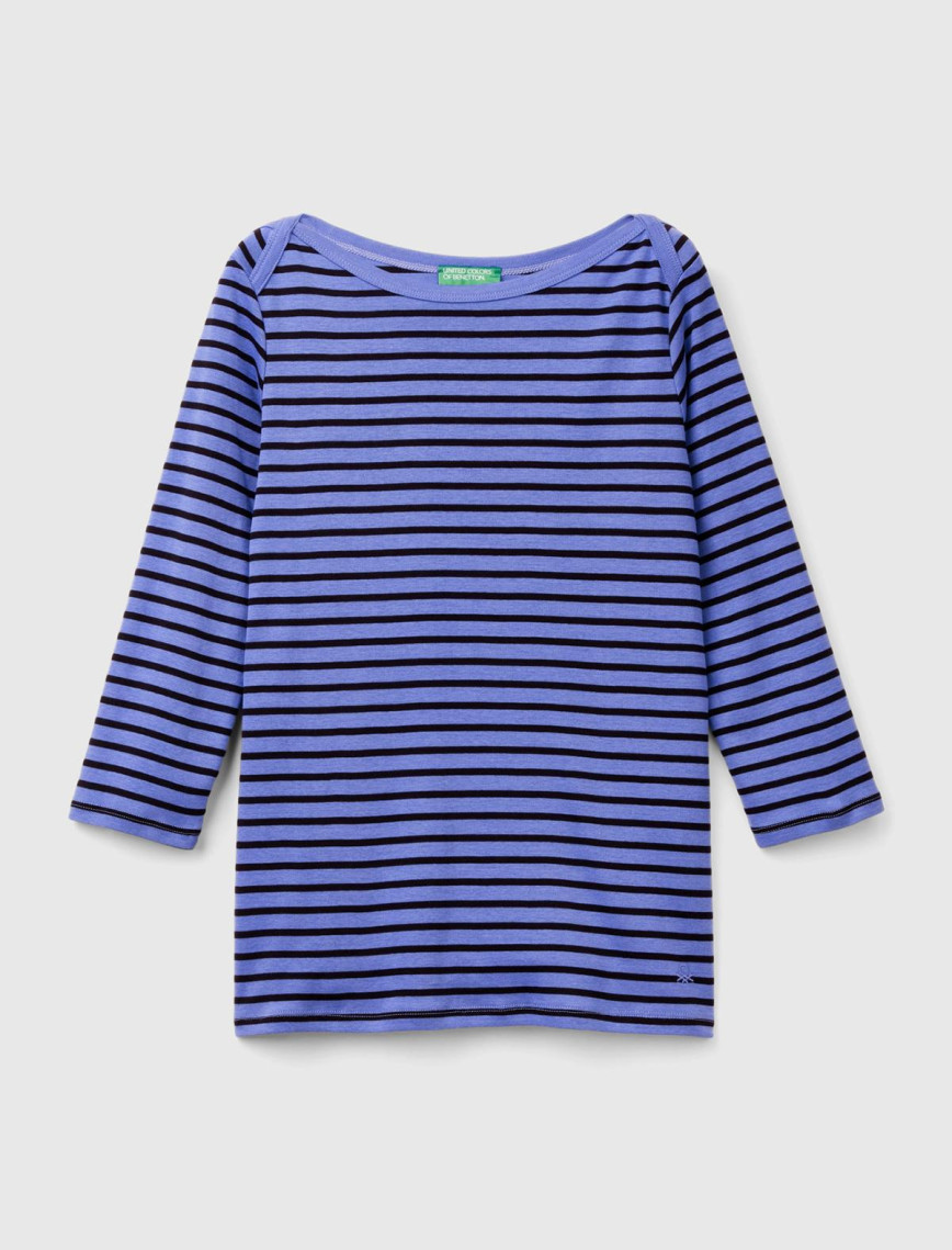 Kadın Mavi %100 Pamuk Sol Altı Logolu Uzun Kollu Kayık Yaka T-Shirt Kadın Mavi %100 Pamuk Sol Altı Logolu Uzun Kollu Kayık Yaka T-Shirt