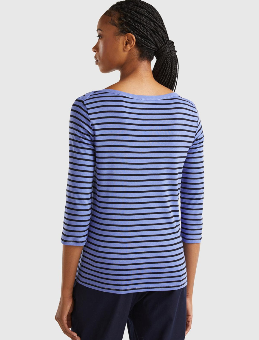 Kadın Mavi %100 Pamuk Sol Altı Logolu Uzun Kollu Kayık Yaka T-Shirt Kadın Mavi %100 Pamuk Sol Altı Logolu Uzun Kollu Kayık Yaka T-Shirt