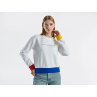 Kadın Beyaz Renkli %100 Pamuk Önü Logo Baskılı Ribanalı Bisiklet Yaka Sweatshirt