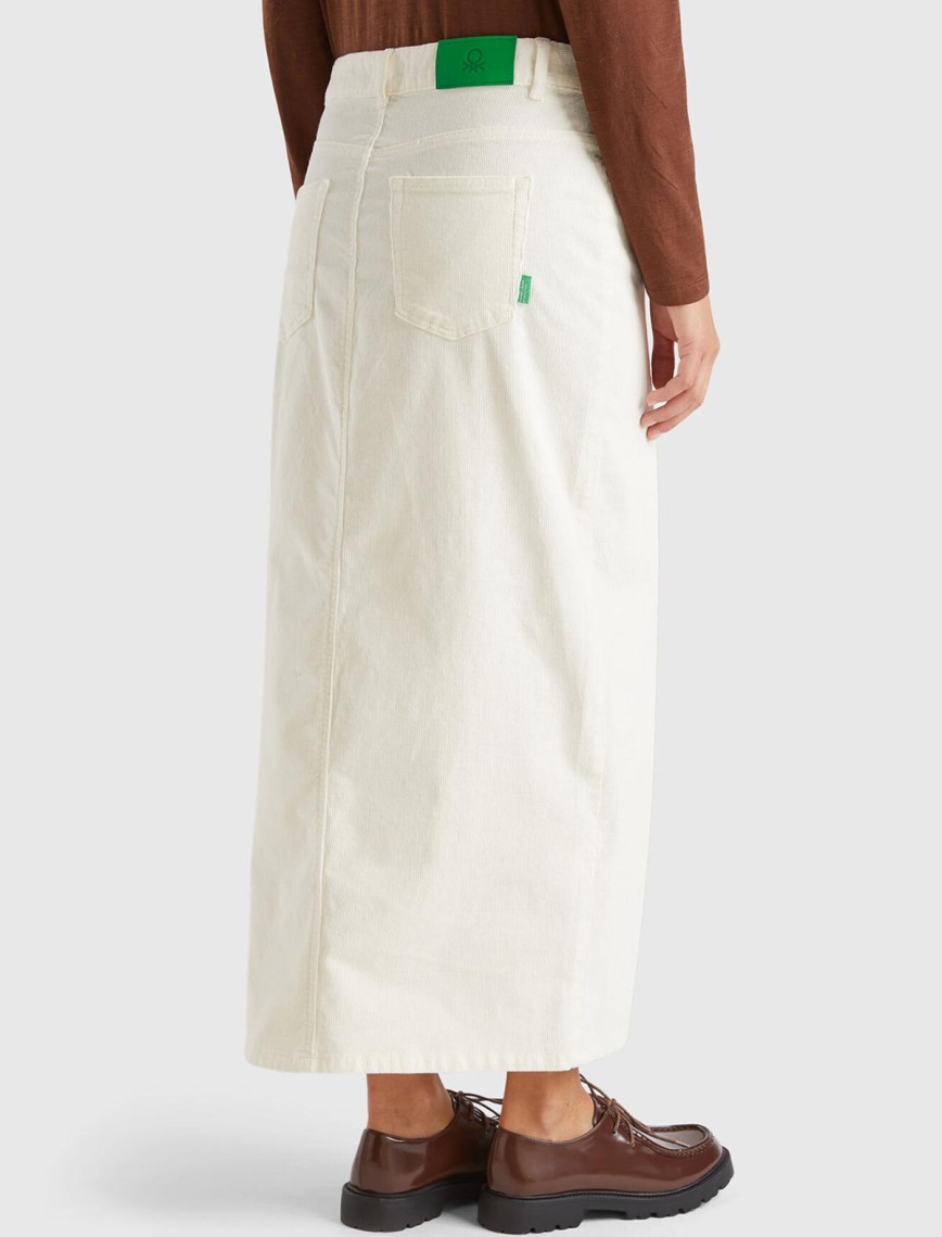 Kadın Beyaz Pamuk Karışımlı Önü Yırtmaçlı Arkası Logo Etiketli Etek Kadın Beyaz Pamuk Karışımlı Önü Yırtmaçlı Arkası Logo Etiketli Etek