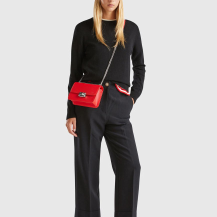 Kadın Siyah Yün ve Viskoz Karışımlı Pile Detaylı Kıvrık Paça Pantolon