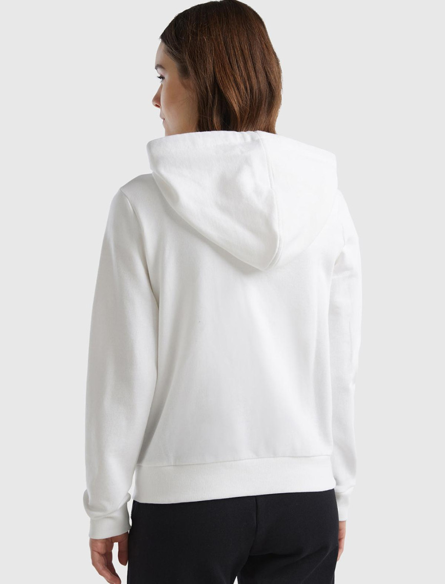 Kadın Beyaz %100 Koton Fermuarlı Kapüşonlu Renkli Biyeli Sweatshirt Kadın Beyaz %100 Koton Fermuarlı Kapüşonlu Renkli Biyeli Sweatshirt