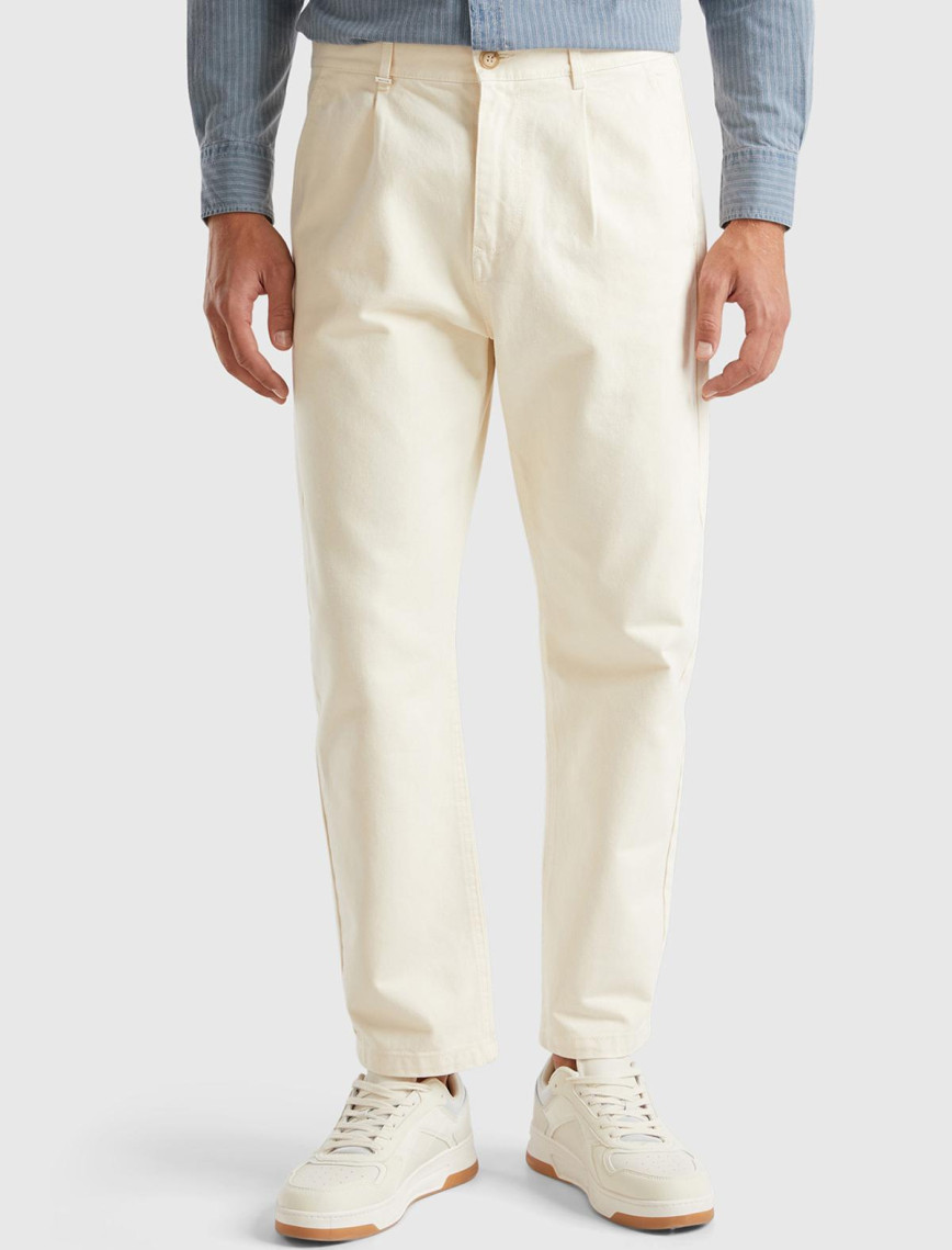 Erkek Krem %100 Pamuk Yanları Cepli Arkası Logo Etiketli Denim Pantolon Erkek Krem %100 Pamuk Yanları Cepli Arkası Logo Etiketli Denim Pantolon