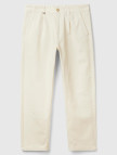 Erkek Krem %100 Pamuk Yanları Cepli Arkası Logo Etiketli Denim Pantolon Erkek Krem %100 Pamuk Yanları Cepli Arkası Logo Etiketli Denim Pantolon