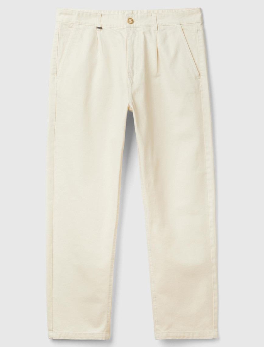 Erkek Krem %100 Pamuk Yanları Cepli Arkası Logo Etiketli Denim Pantolon Erkek Krem %100 Pamuk Yanları Cepli Arkası Logo Etiketli Denim Pantolon