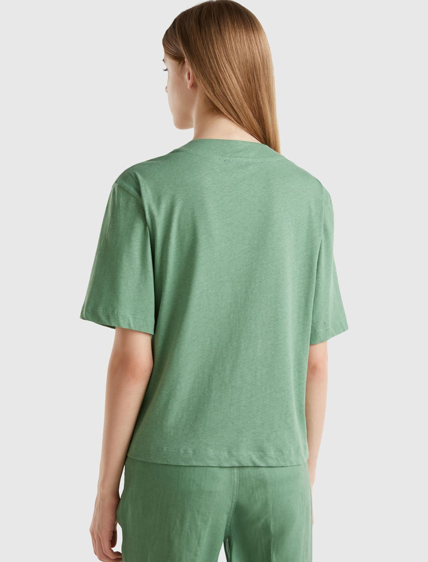 Kadın Mint Yeşili Pamuk ve Keten Karışımlı Yarım Kollu V Yaka Hırka