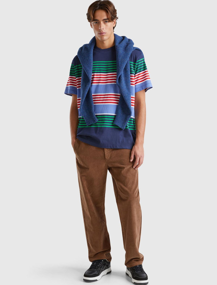 Erkek Kahverengi Pamuk Karışımlı Önü ve Arkası Cepli Büzgü İpli  Kadife Pantolon