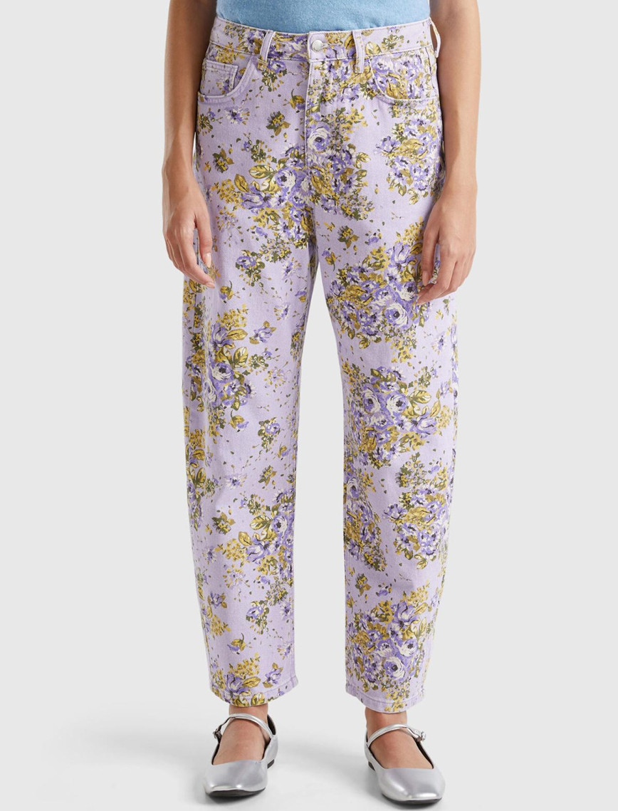 Kadın Lila %100 Pamuk Tamamı Çiçek Desenli 5 Cepli Balon Pantolon Kadın Lila %100 Pamuk Tamamı Çiçek Desenli 5 Cepli Balon Pantolon