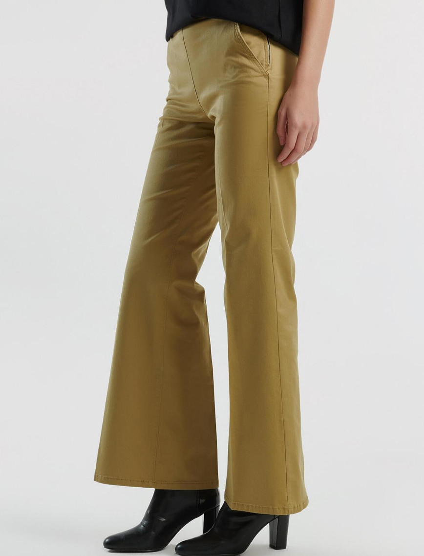 Kadın Hardal Pamuk Karışımlı Rahat İspanyol Paça Pantolon Kadın Hardal Pamuk Karışımlı Rahat İspanyol Paça Pantolon