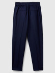 Kadın Lacivert Viskoz Karışımlı Yanı ve Arkası Büzgülü Kıvrık Paça Pantolon Kadın Lacivert Viskoz Karışımlı Yanı ve Arkası Büzgülü Kıvrık Paça Pantolon