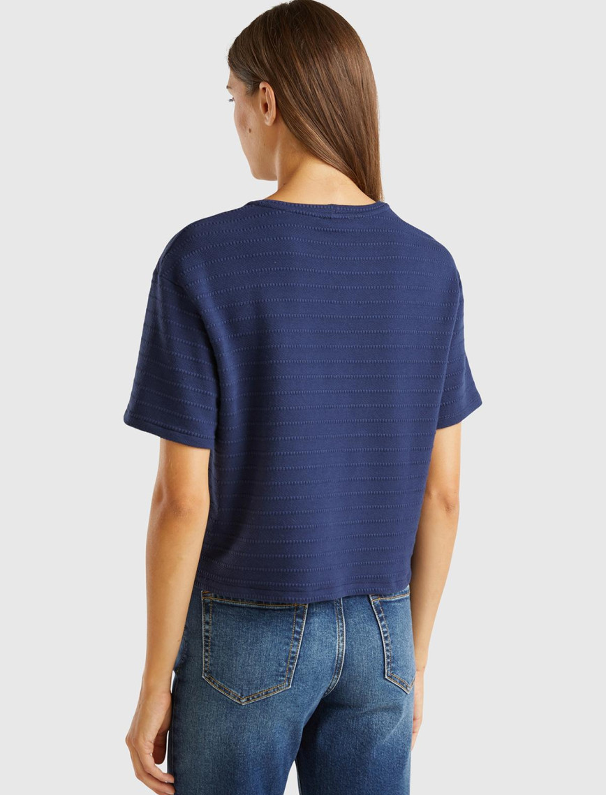 Kadın Lacivert Pamuk Karışımlı Önü Cep Detaylı Yuvarlak Yaka Kısa T-Shirt Kadın Lacivert Pamuk Karışımlı Önü Cep Detaylı Yuvarlak Yaka Kısa T-Shirt