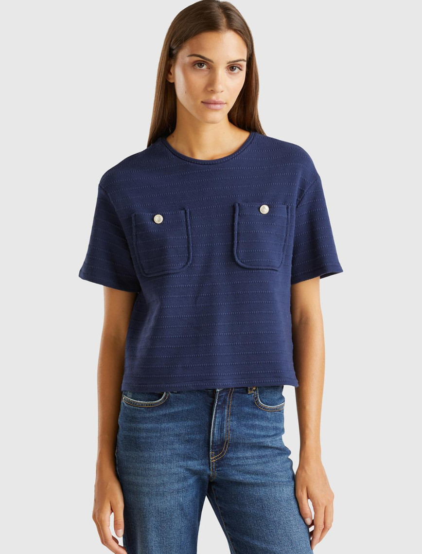 Kadın Krem Pamuk Karışımlı Önü Cep Detaylı Yuvarlak Yaka Kısa T-Shirt Kadın Krem Pamuk Karışımlı Önü Cep Detaylı Yuvarlak Yaka Kısa T-Shirt