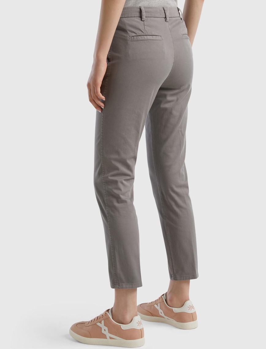 Kadın Gri Elastanlı Basic Chino Pantolon