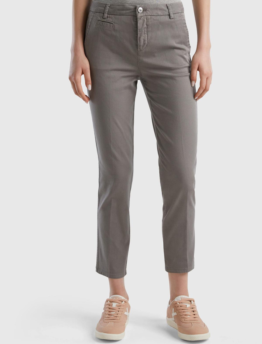 Kadın Gri Elastanlı Basic Chino Pantolon