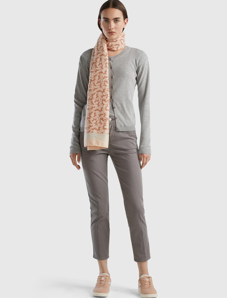 Kadın Gri Elastanlı Basic Chino Pantolon