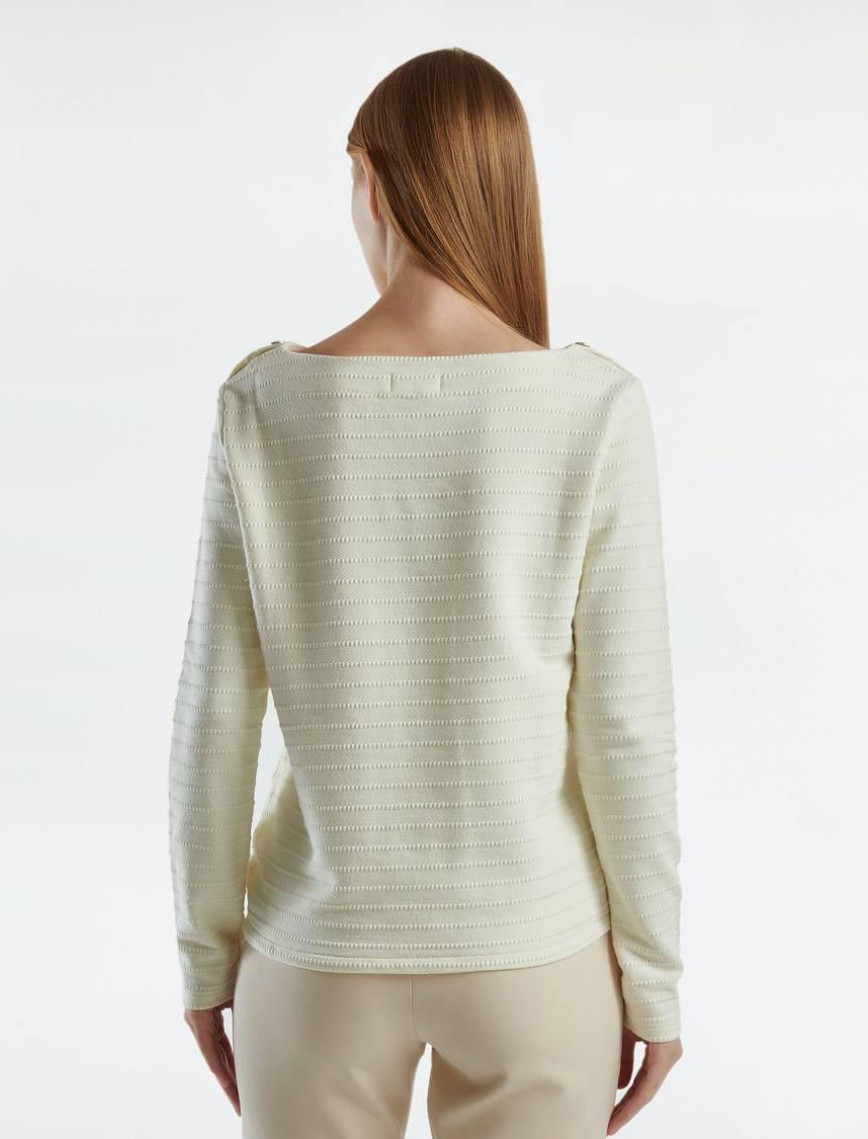 Kadın Krem Pamuk Karışımlı Omzu Düğme Detaylı Kayık Yaka Kısa Sweatshirt Kadın Krem Pamuk Karışımlı Omzu Düğme Detaylı Kayık Yaka Kısa Sweatshirt