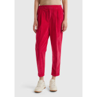 Kadın Kırmızı Beli Lastikli Kadife Pantolon