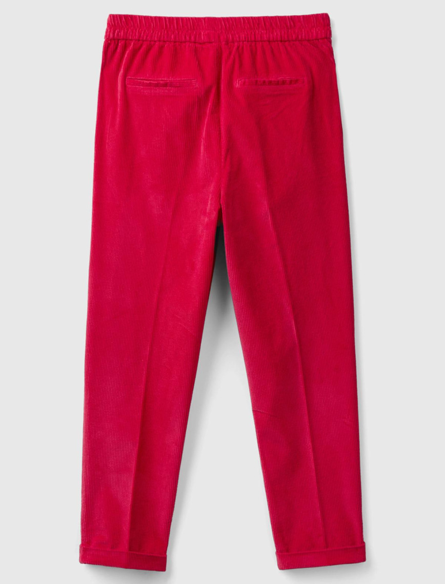 Kadın Kırmızı Beli Lastikli Kadife Pantolon