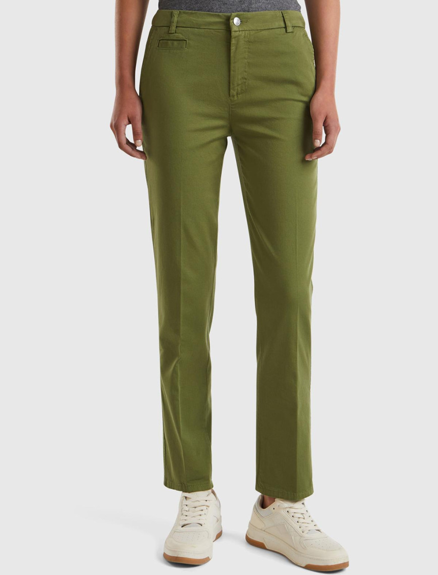 Kadın Haki Elastanlı Basic Chino Pantolon Kadın Haki Elastanlı Basic Chino Pantolon