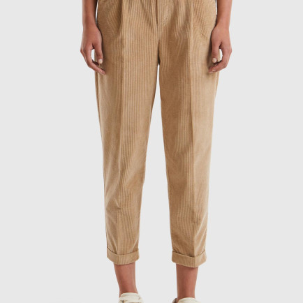 Kadın Taba Beli Lastikli Kadife Pantolon