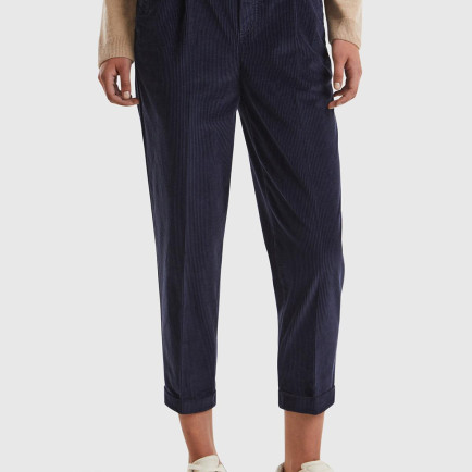 Kadın Lacivert Beli Lastikli Kadife Pantolon