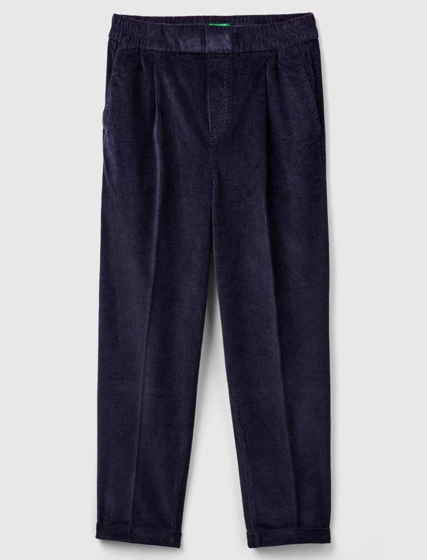 Kadın Lacivert Beli Lastikli Kadife Pantolon