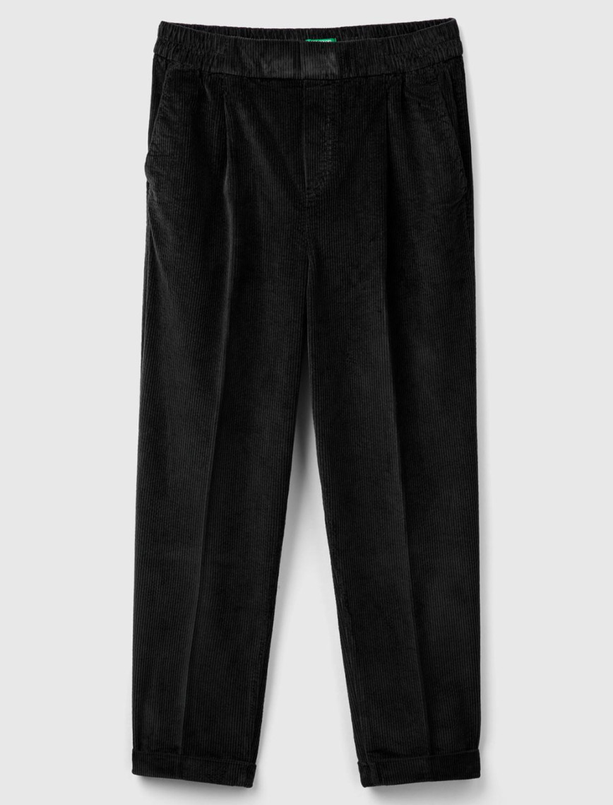 Kadın Siyah Beli Lastikli Kadife Pantolon