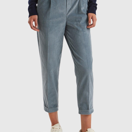 Kadın Gri Beli Lastikli Kadife Pantolon