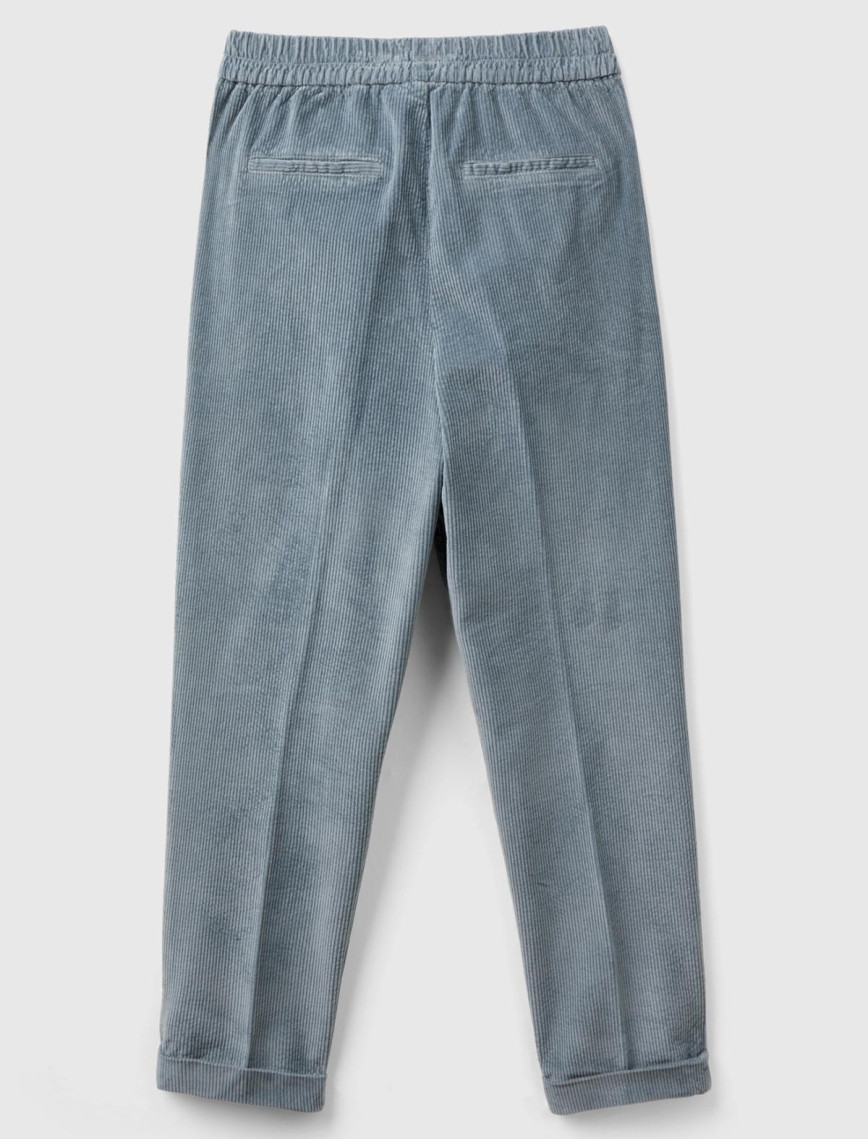 Kadın Gri Beli Lastikli Kadife Pantolon