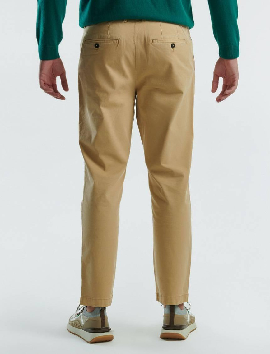 Erkek Bej Pamuk Karışımlı Yanları ve Arkası Cep Detaylı Pantolon