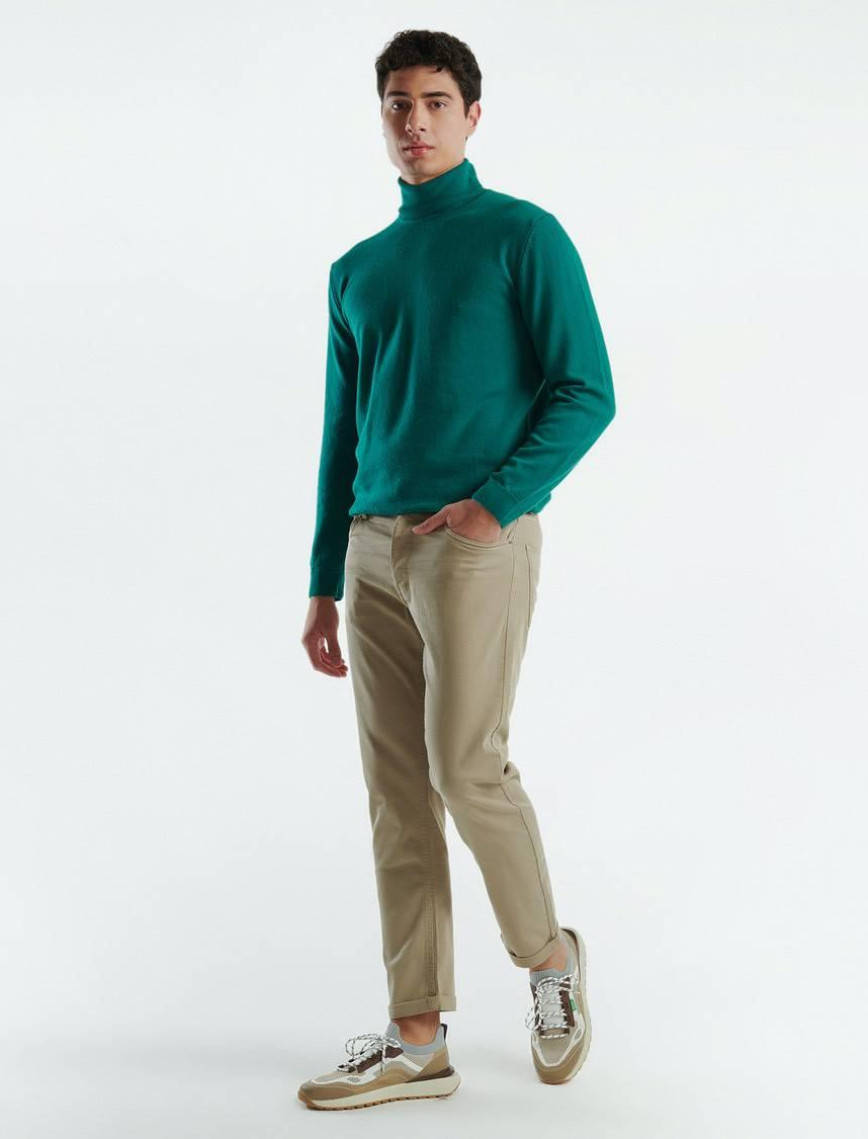 Erkek Bej Pamuk Karışımlı Yanları ve Arkası Cep Detaylı Denim Pantolon Erkek Bej Pamuk Karışımlı Yanları ve Arkası Cep Detaylı Denim Pantolon