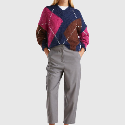 Kadın Antrasit Melanj Yün ve Viskoz Karışımlı Hafif Balon Paçalı Pantolon