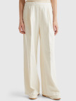 Kadın Krem %100 Pamuk Arkası Elastik Belli Bol Paça Pantolon Kadın Krem %100 Pamuk Arkası Elastik Belli Bol Paça Pantolon