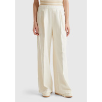 Kadın Krem %100 Pamuk Arkası Elastik Belli Bol Paça Pantolon Kadın Krem %100 Pamuk Arkası Elastik Belli Bol Paça Pantolon